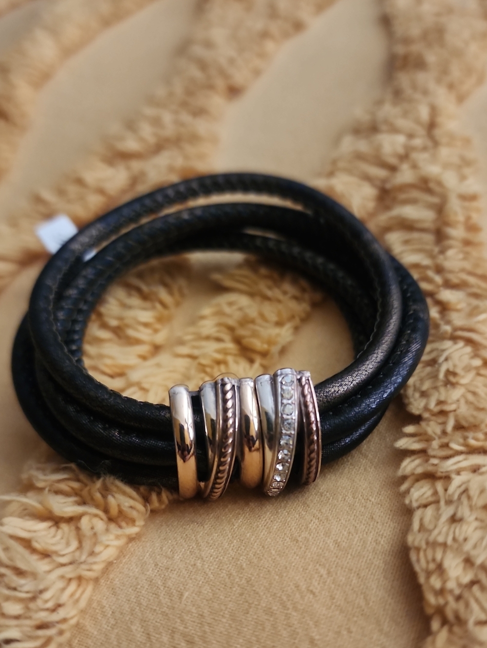 New Brighton Neptune's Rings Leather Bracelet with Crystals